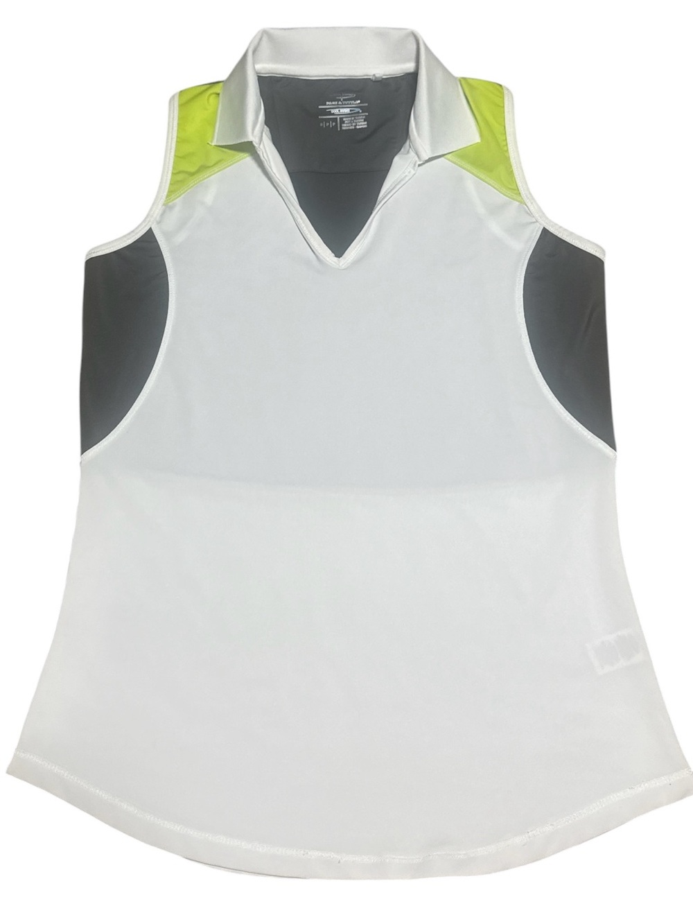 Page & Tuttle White Sleeveless Golf Polo with Lime And Gray Accents In Size S